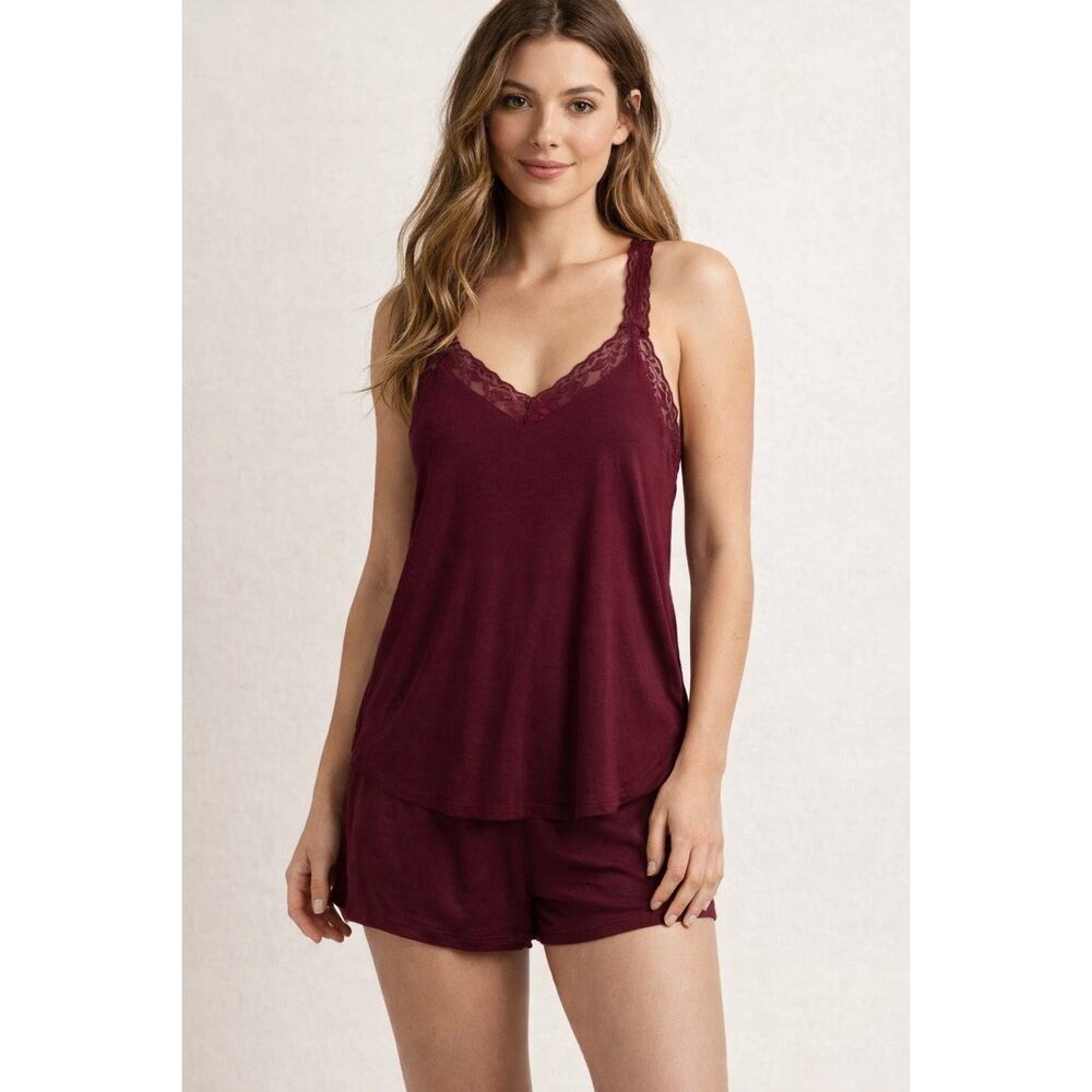 NWT PJ Salvage Burgundy Lace Trim Cami Tank L Racerback Shelf Bra Sleep Feminine